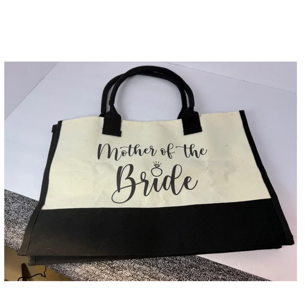 Mother of the Bride Canvas Tote Bag Cream Black Wedding Party Gift Shopper
